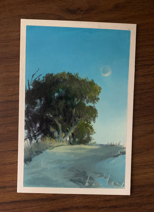 Griffith Park, Day Moon 4x6 Oil